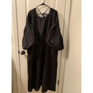 KIKA VARGAS Women's Floral Texture Puff Sleeve Midi Dress Size 3X Black